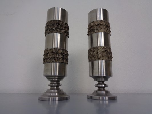 Brutalist German Vases in Stainless Steel, 1960s, Set of 2-RDW-1436233