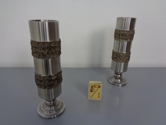 Brutalist German Vases in Stainless Steel, 1960s, Set of 2-RDW-1436233