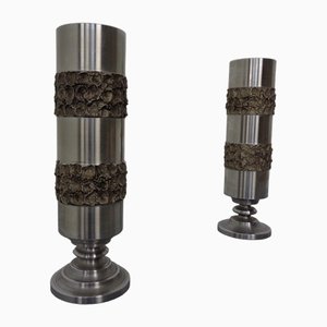 Brutalist German Vases in Stainless Steel, 1960s, Set of 2-RDW-1436233