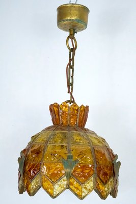 Brutalist Hammered Glass Chandelier from Longobard, Italy, 1970s-OT-2027808