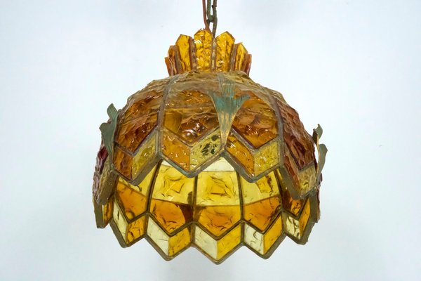 Brutalist Hammered Glass Chandelier from Longobard, Italy, 1970s-OT-2027808