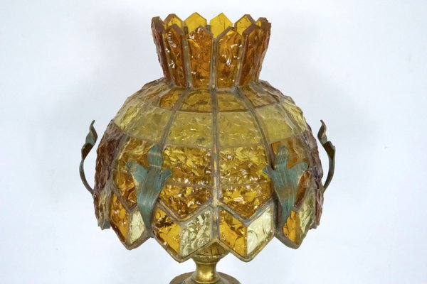 Brutalist Hammered Glass Table Lamp from Longobard, Italy, 1970s-OT-2021417