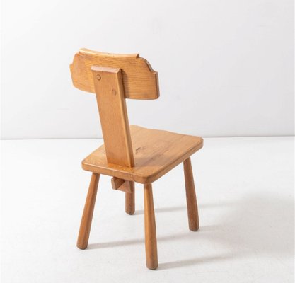 Brutalist Hand Carved Wooden Chairs, 1950s, Set of 4-OHK-1786574