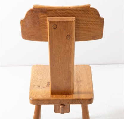 Brutalist Hand Carved Wooden Chairs, 1950s, Set of 4-OHK-1786574