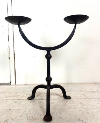 Brutalist Hand-Forged Iron Candle Holder-WZZ-901036