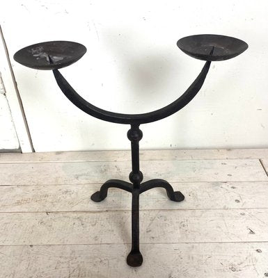 Brutalist Hand-Forged Iron Candle Holder-WZZ-901036