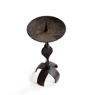 Brutalist Hand Forged Wrought Iron Candle Holder-NUX-971187