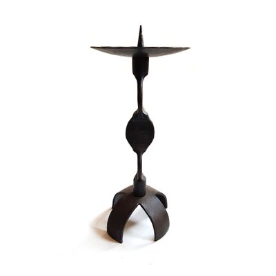 Brutalist Hand Forged Wrought Iron Candle Holder-NUX-971187