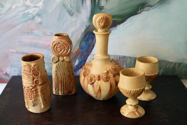 Brutalist Hand Formed Ceramics by Bernard Rooke, England, 1970s, Set of 5-DVX-1336127