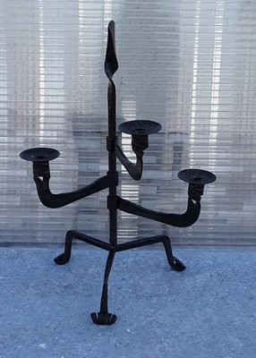 Brutalist Handmade Height-Adjustable Swiveling Candleholder in Wrought Iron, 1970s-HOI-1235699