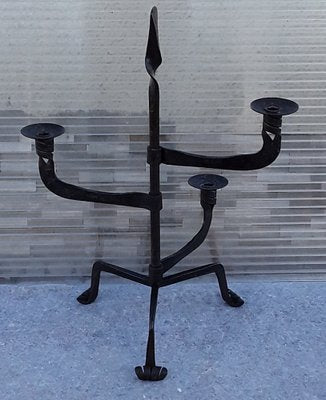 Brutalist Handmade Height-Adjustable Swiveling Candleholder in Wrought Iron, 1970s-HOI-1235699