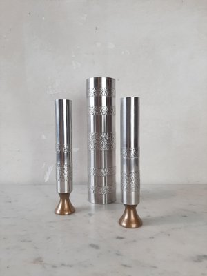 Brutalist Handmade Vases in Stainless Steel, Germany, 1970s, Set of 3-TDA-1376431