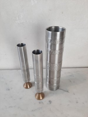 Brutalist Handmade Vases in Stainless Steel, Germany, 1970s, Set of 3-TDA-1376431