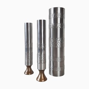 Brutalist Handmade Vases in Stainless Steel, Germany, 1970s, Set of 3-TDA-1376431