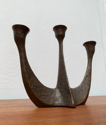 Brutalist Heavy Bronze 3-Arm Candleholder from Dalbeck, 1960s-UAH-1294650