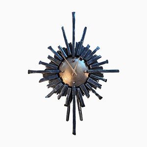 Brutalist Hollywood Regency Sunburst Metal Wall Clock, Germany, 1970s-QZ-1761406