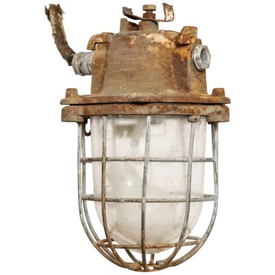 Brutalist Industrial Clear Glass Hanging Cage Lamp-KL-1005981