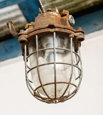 Brutalist Industrial Clear Glass Hanging Cage Lamp-KL-1005981