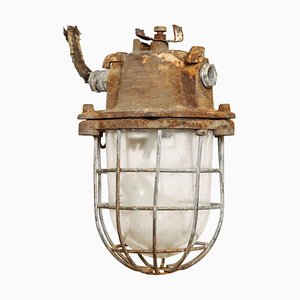 Brutalist Industrial Clear Glass Hanging Cage Lamp-KL-1005981