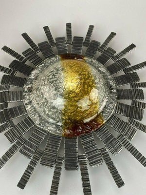 Brutalist Iron and Glass Wall Lamp, 1970s-EJL-1063065