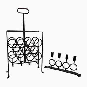 Brutalist Iron Magazine Rack and Candleholder, 1960s, Set of 2-RDW-1357515