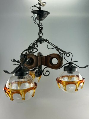 Brutalist Iron & Murano Glass Ceiling Lamp, 1960s-EJL-1175369