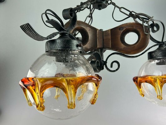 Brutalist Iron & Murano Glass Ceiling Lamp, 1960s-EJL-1175369