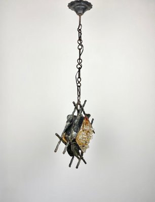 Brutalist Iron Murano Glass Pendant by Tom Ahlström & Hans Ehrlich, Sweden, 1970s-LYQ-1171533