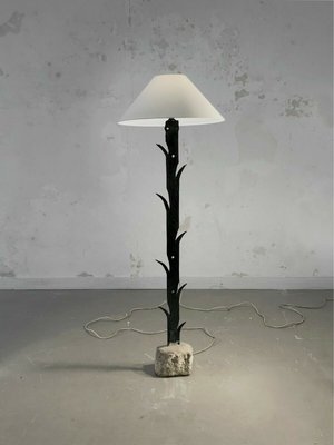 Brutalist Iron & Stone Floor Lamp Sculpture, France, 1970s-NLF-1718075