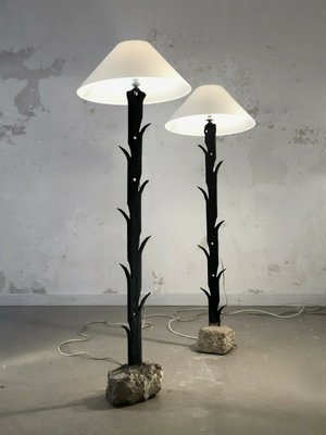 Brutalist Iron & Stone Floor Lamp Sculpture, France, 1970s-NLF-1718075