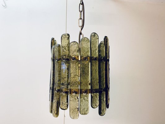 Brutalist Italian Wrought Iron, Glass & Gold Ceiling Lamp, 1970s-PYR-840861