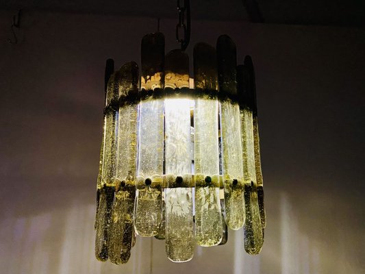 Brutalist Italian Wrought Iron, Glass & Gold Ceiling Lamp, 1970s-PYR-840861