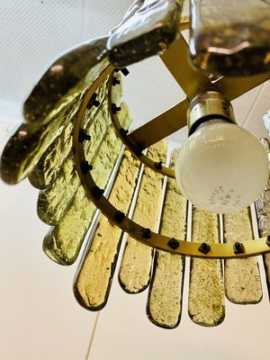 Brutalist Italian Wrought Iron, Glass & Gold Ceiling Lamp, 1970s-PYR-840861