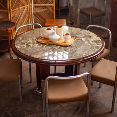 Brutalist Marble & Rosewood Dining Table, 1970s-QVY-1398964