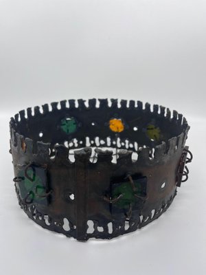 Brutalist Metal and Glass Basket, 1970s-AVC-1369560