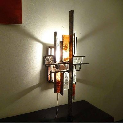 Brutalist Metal and Glass Sconces, 1960s, Set of 2-YGE-590393