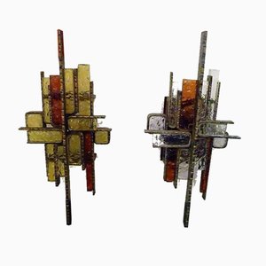 Brutalist Metal and Glass Sconces, 1960s, Set of 2-YGE-590393