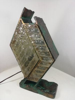 Brutalist Metal and Glass Table Lamp, Italy, 1960s-HNE-2040393