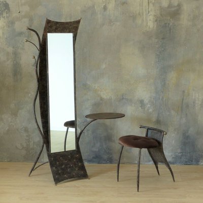 Brutalist Metal Mirror with Side Chair-WK-767956