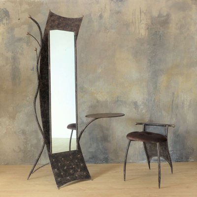 Brutalist Metal Mirror with Side Chair-WK-767956