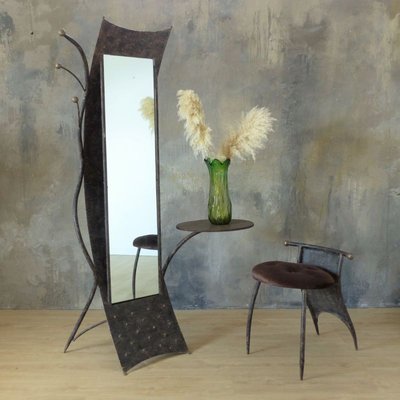 Brutalist Metal Mirror with Side Chair-WK-767956