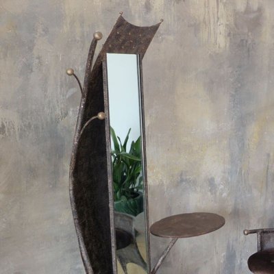 Brutalist Metal Mirror with Side Chair-WK-767956