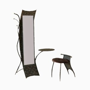 Brutalist Metal Mirror with Side Chair-WK-767956