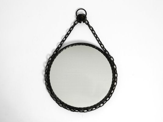 Brutalist Mid-Century Design Wall Mirror with Wrought Iron Frame and Chain-RR-1175297