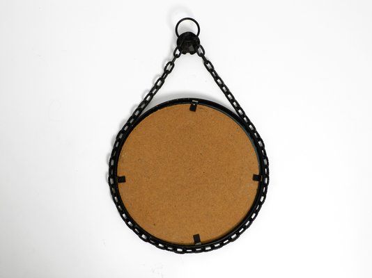 Brutalist Mid-Century Design Wall Mirror with Wrought Iron Frame and Chain-RR-1175297