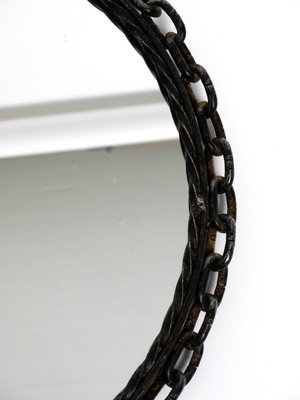 Brutalist Mid-Century Design Wall Mirror with Wrought Iron Frame and Chain-RR-1175297