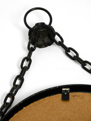 Brutalist Mid-Century Design Wall Mirror with Wrought Iron Frame and Chain-RR-1175297