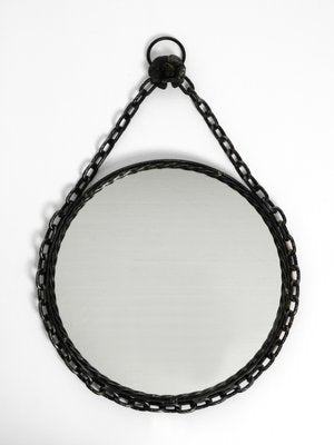 Brutalist Mid-Century Design Wall Mirror with Wrought Iron Frame and Chain-RR-1175297