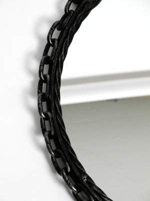 Brutalist Mid-Century Design Wall Mirror with Wrought Iron Frame and Chain-RR-1175297