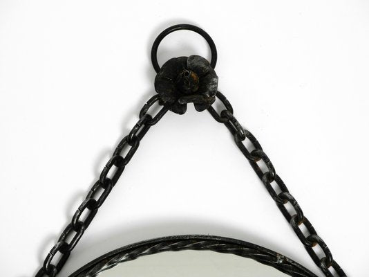 Brutalist Mid-Century Design Wall Mirror with Wrought Iron Frame and Chain-RR-1175297